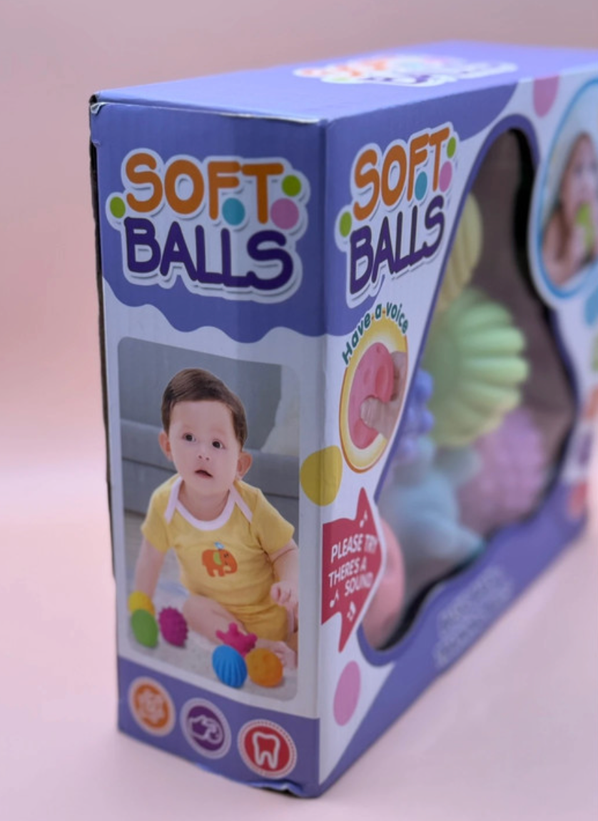 6-Piece Baby Sensory Balls Set – Textured, Squeaky & Bath-Friendly