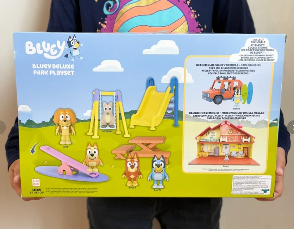 Bluey Deluxe Park Playset with 4 Figures – Slide, Swing & Seesaw – New & Sealed