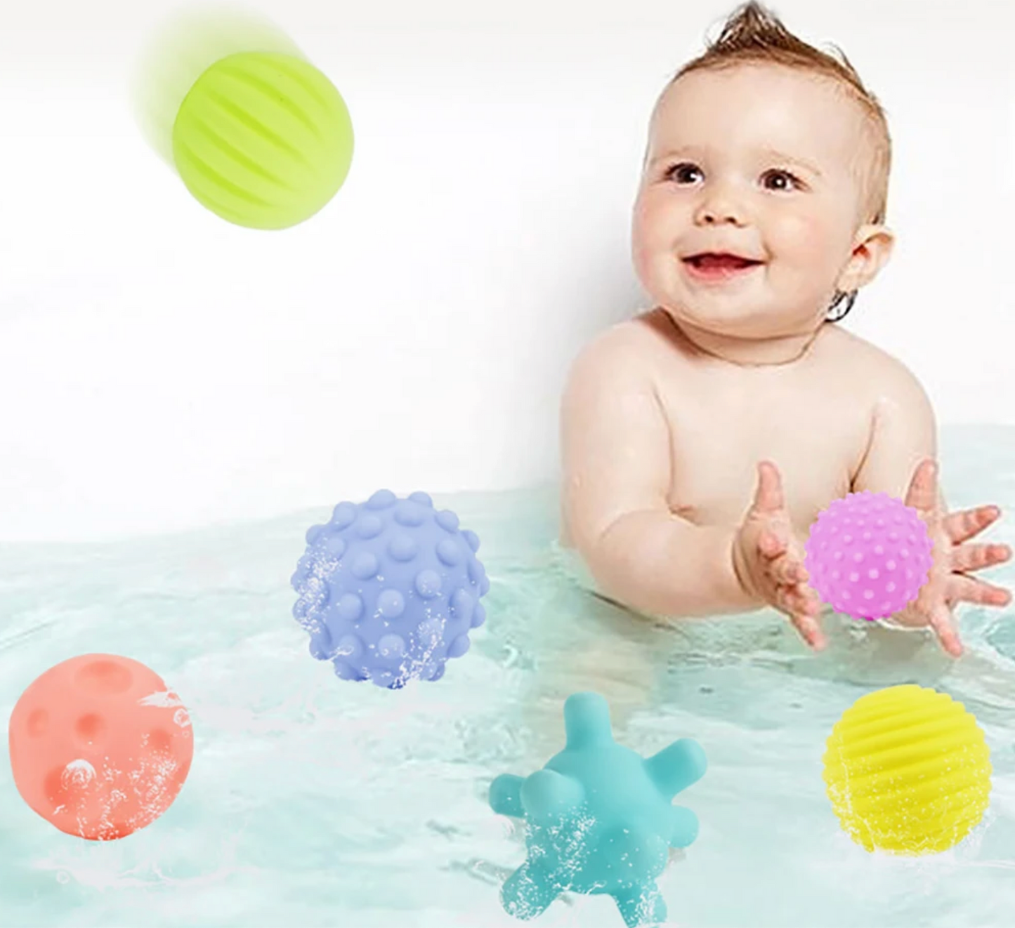 6-Piece Baby Sensory Balls Set – Textured, Squeaky & Bath-Friendly
