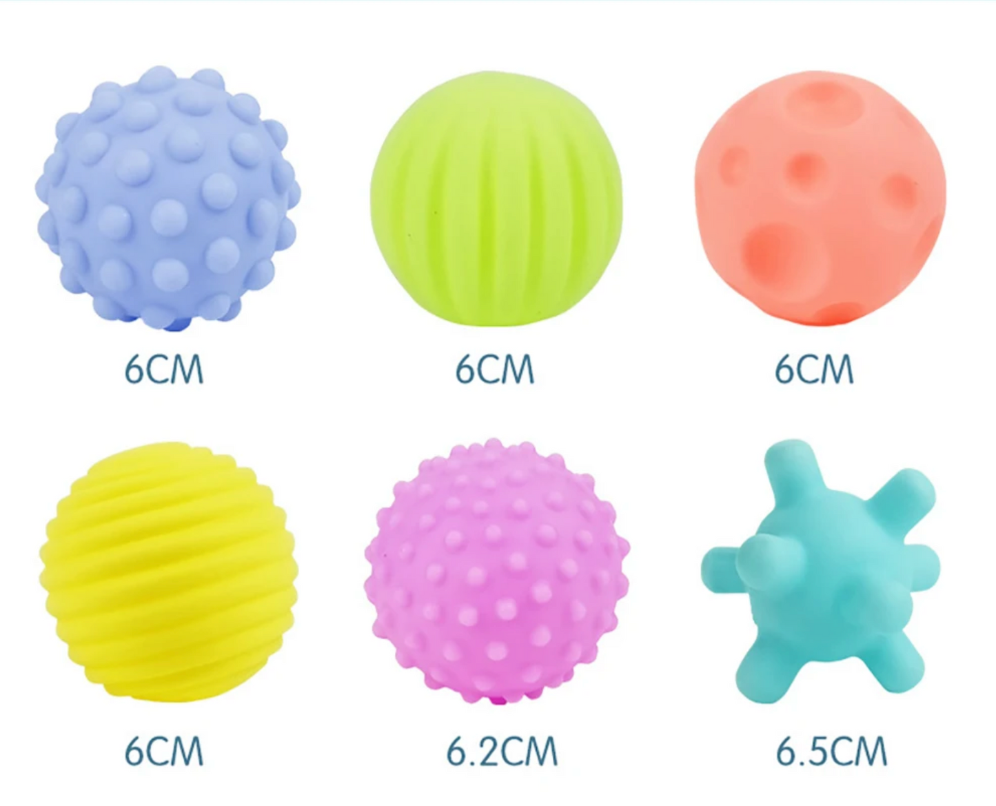 6-Piece Baby Sensory Balls Set – Textured, Squeaky & Bath-Friendly