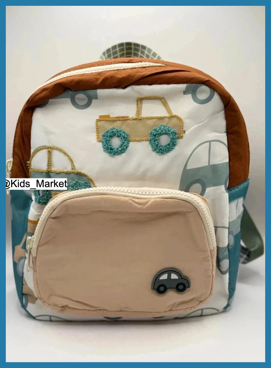 Embroidered Car Print Toddler Backpack – Soft & Lightweight | H28 x W21 x D10 cm