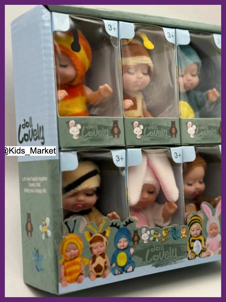 6-Piece Animal Baby Doll Set – Soft Outfit Mini Dolls | Ages 3+