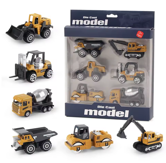 6-Piece Die-Cast Construction Vehicle Set – Push & Go Trucks with Moving Parts