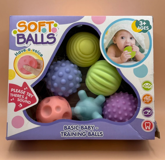 6-Piece Baby Sensory Balls Set – Textured, Squeaky & Bath-Friendly