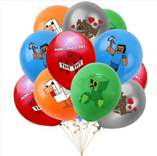 Mine craft Birthday Balloons 12" - Set of 10 Party Decorations | Latex