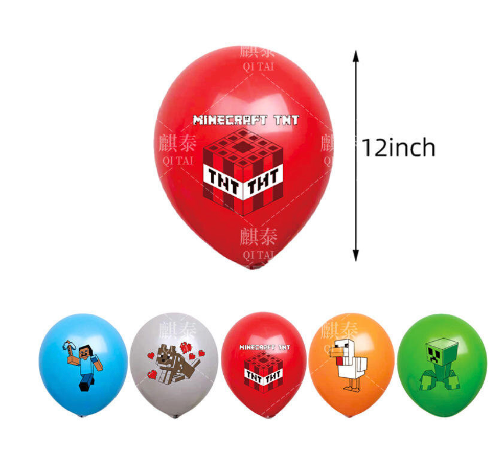 Mine craft Birthday Balloons 12" - Set of 10 Party Decorations | Latex
