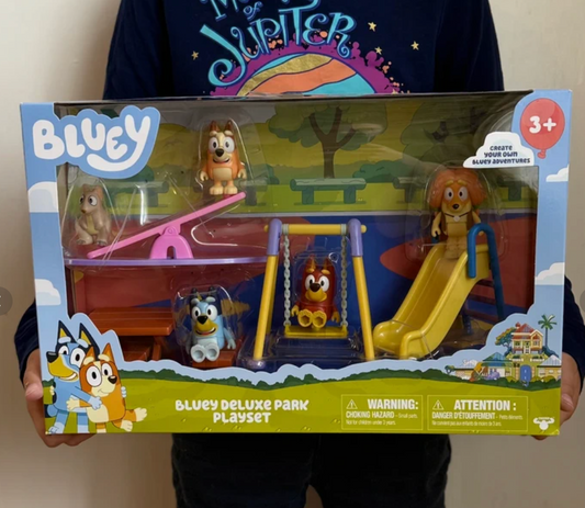 Bluey Deluxe Park Playset with 4 Figures – Slide, Swing & Seesaw – New & Sealed