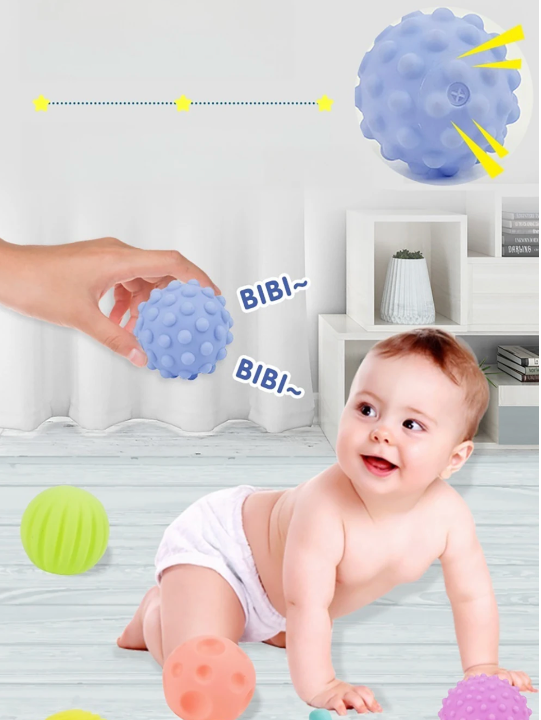 6-Piece Baby Sensory Balls Set – Textured, Squeaky & Bath-Friendly