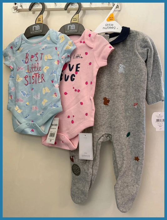 3pcs Baby Girl Bundle – Mothercare & Little Nutmeg (Up to 1 Month)
